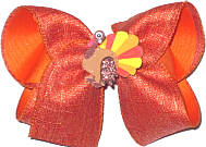 Large Large Thanksgiving with Turkey Center Pin Double Layer Overlay Bow
